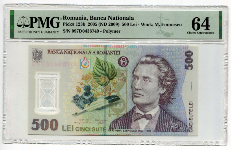 Romania 500 Lei 2005 (2009) PMG 64
P# 123b; Polymer