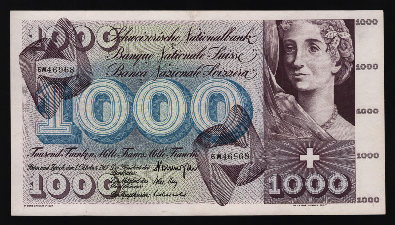 Switzerland 1000 Francs 1973 Rare
P# 52l; XF+