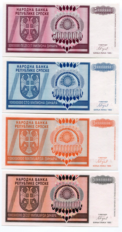 Bosnia & Herzegovina Complete Denomination Set of 4 Banknotes 1993
P# 145-148; ...