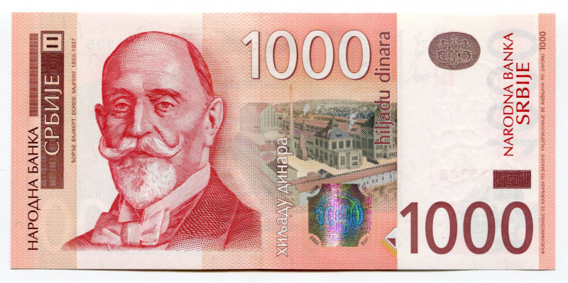 Serbia 1000 Dinara 2011
P# 60a; UNC.