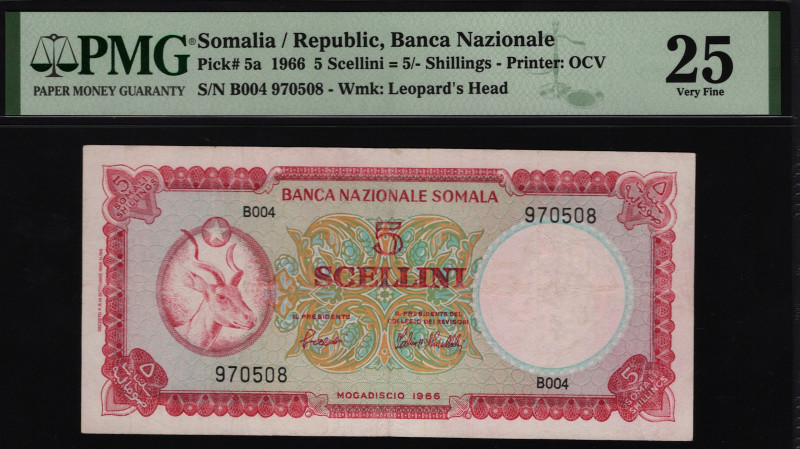 Somalia 5 Shillings 1966 PMG 25
P# 5a; VF