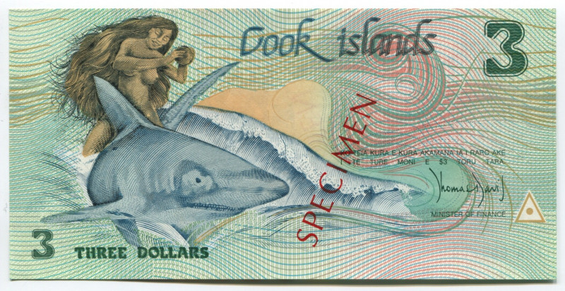 Cook Islands 3 Dollars 1987 Specimen RARE
P# 3s; № AA 000000; UNC; "Ina and the...