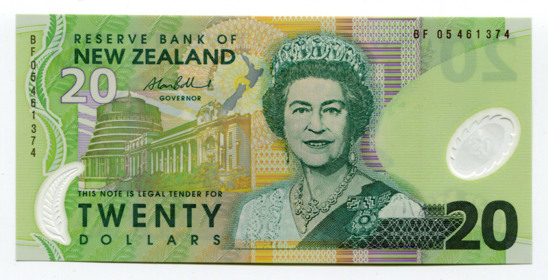 New Zealand 20 Dollars 2005
P# 187b; Signature: Bollard; UNC