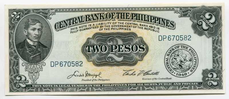 Philippines 2 Pesos 1949
P# 134d; UNC; "Landing of Magellan in the Philippines"