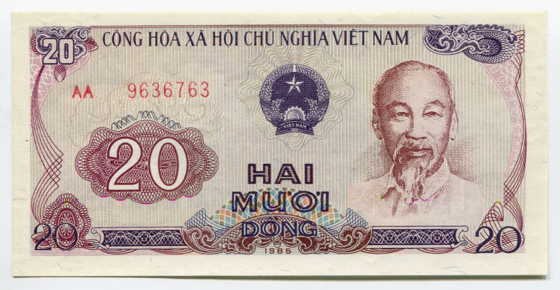 Vietnam 20 Dong 1985 (1986)
P# 94a; № AA9636763; UNC