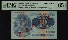 Estonia 10 Krooni 1937 Specimen PMG 65 EPQ
P# 67s; UNC