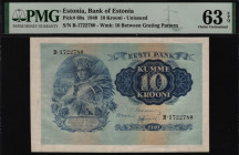 Estonia 10 Krooni 1940 Unissued Rare PMG 63 EPQ
P# 68a; UNC
