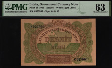Latvia 10 Roubles 1919 PMG 63
P# 4f; UNC