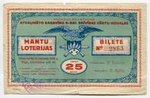 Latvia Lottery Ticket 25 Santimu 1929
# 2863; VF