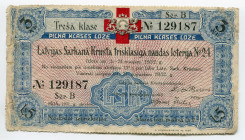 Latvia Lottery Ticket 1931
# B 129187; F-VF