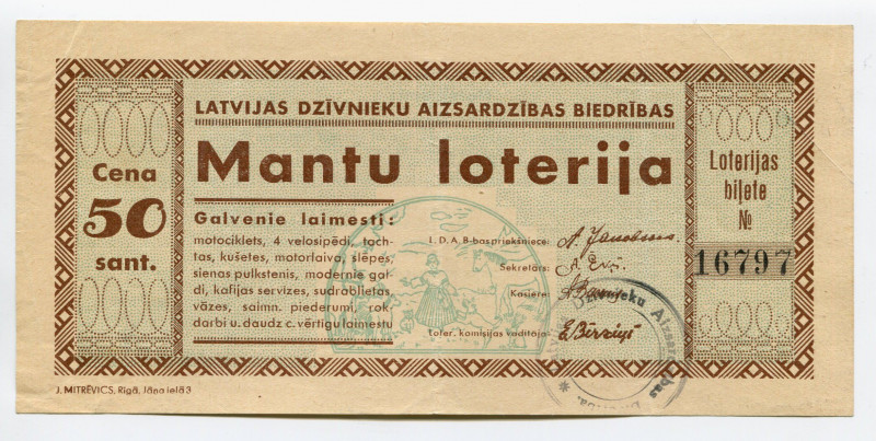 Latvia Lottery Ticket 50 Santimu 1937
# 16797; XF