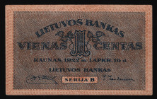 Lithuania 1 Centas 1922 Rare
P# 7; XF++