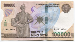 Uzbekistan 100000 Som 2019 Serie AA
P# New; № AA 1023450; UNC; "Ulugh Beg"