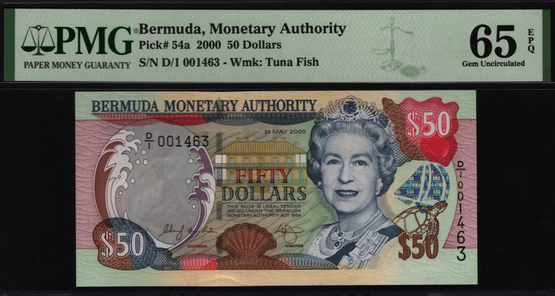 Bermuda 50 Dollars 2000 PMG 65 EPQ
P# 54a; UNC