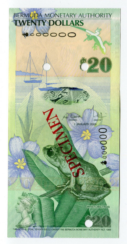 Bermuda 20 Dollars 2009 Specimen
P# 60s; #0078; UNC