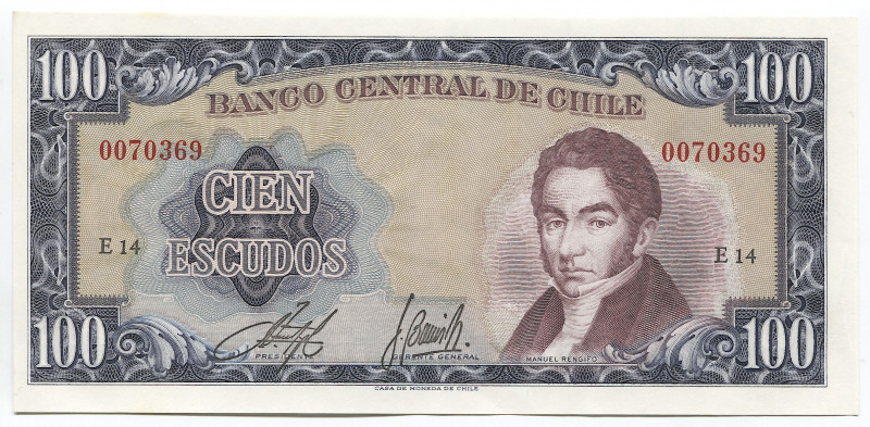 Chile 100 Escudos 1962 - 1970
P# 141a; UNC