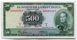 Colombia 500 Pesos 1968
P# 411a; XF