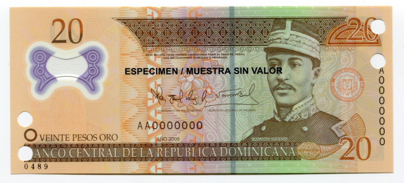 Dominican Republic 20 Pesos 2009 Specimen
P# 182s; UNC