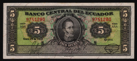 Ecuador 5 Sucres 1953
P# 98a; Not Common; VF