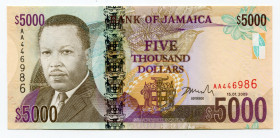 Jamaica 5000 Dollars 2009
P# 87a; UNC