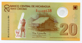 Nicaragua 20 Cordobas 2007 (2012)
P# 202r1; Replacment Note, A/R prefix; UNC