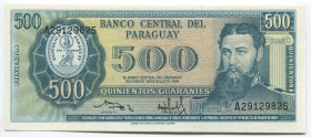Paraguay 500 Guaranies 1982
P# 206; № A 29129825; UNC; "Bernardino Caballero"