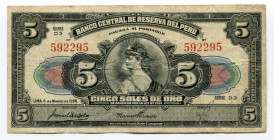 Peru 5 Soles 1936
P# 66; Serie D3