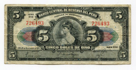 Peru 5 Soles 1941
P# 66A; Serie D10