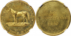 Merchant Tokens

Alabama--Mobile. 1853 Mobile Jockey Club. Miller-Ala 2. Brass. Plain Edge. MS-64 (NGC).

28 mm.

From the Robert Adam Collectio...