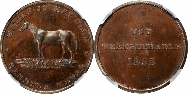 Merchant Tokens

Alabama--Mobile. 1853 Mobile Jockey Club. Miller-Ala 3. Coppe...