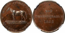 Merchant Tokens

Alabama--Mobile. 1853 Mobile Jockey Club. Miller-Ala 3. Copper. Plain Edge. MS-64 BN PL (NGC).

28 mm.

From the Robert Adam Co...