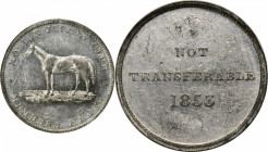 Merchant Tokens

Alabama--Mobile. 1853 Mobile Jockey Club. Miller-Ala 5. White Metal. Plain Edge. MS-61 (NGC).

28 mm.

From the Robert Adam Col...
