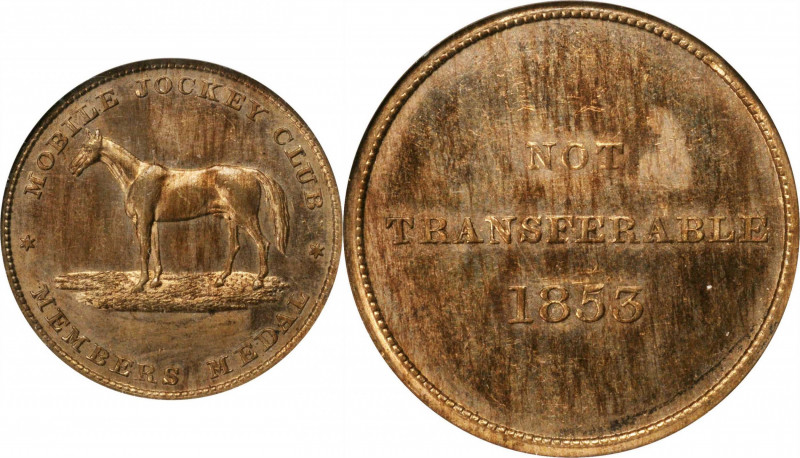 Merchant Tokens

Alabama--Mobile. 1853 Mobile Jockey Club. Miller-Ala 6. Coppe...
