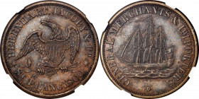 Merchant Tokens

California--San Francisco. Undated (1851) Berenhart, Jacoby & Co. Miller-Calif 3B. Copper. Plain Edge. MS-61 BN (NGC).

26 mm. Un...