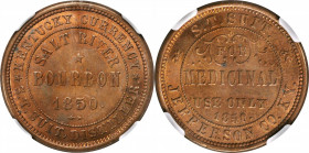 Merchant Tokens

Kentucky--Jefferson County. 1850 S.T. Suit. Miller-Ky 36. Copper. Plain Edge. MS-63 RB (NGC).

29 mm.

From the Robert Adam Col...