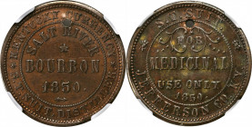 Merchant Tokens

Kentucky--Jefferson County. 1850 S.T. Suit. Miller-Ky 37. Brass. Reeded Edge. AU-55 (NGC).

29 mm. Pierced for suspension.

Fro...
