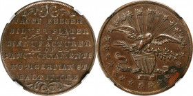 Merchant Tokens

Maryland--Baltimore. Undated (1851) Jacob Seeger. Miller-Md 150. Copper. Plain Edge. MS-63 BN (NGC).

27 mm.

From the Robert A...