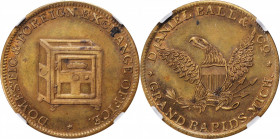 Merchant Tokens

Michigan--Grand Rapids. Undated (1850s) Daniel Ball & Co. Miller-Mich 8. Brass. Plain Edge. MS-63 (NGC).

28 mm.

From the Robe...