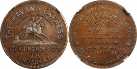 Merchant Tokens

New York--New York. Undated (1850s) Carrington & Co. Miller-NY 145. Copper. Reeded Edge. MS-66 BN PL (NGC).

32 mm.

From the R...