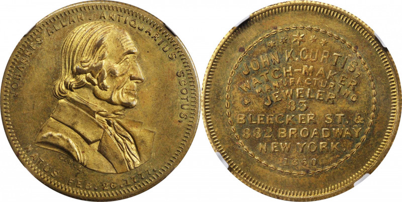 Merchant Tokens

New York--New York. 1860 John K. Curtis. Miller-NY 177. Brass...