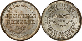 Merchant Tokens

New York--New York. Undated Jennings, Wheeler & Co. Miller-NY 385. Silvered Brass. Reeded Edge. MS-63 (NGC).

29 mm.

From the ...