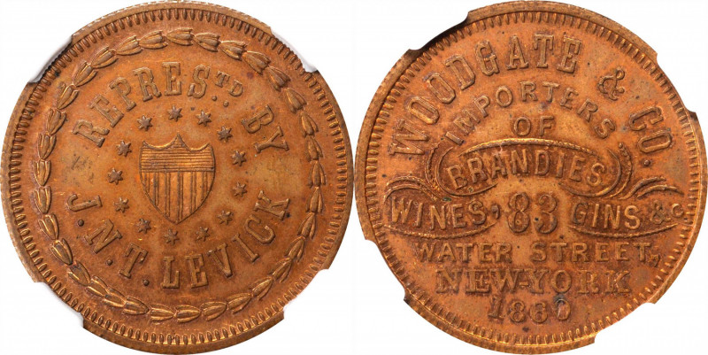 Merchant Tokens

New York--New York. 1860 Woodgate & Co. Miller-NY 969. Copper...