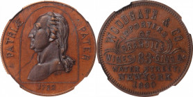 Merchant Tokens

New York--New York. 1860 Woodgate & Co. Miller-NY 972, Musante GW-234, Baker-593A. Copper. Reeded Edge. MS-66 BN (NGC).

28 mm.
...