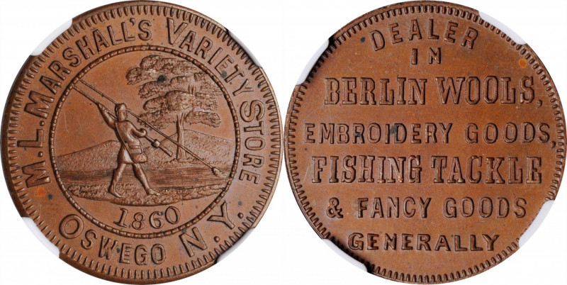 Merchant Tokens

New York--Oswego. 1860 M.L. Marshall. Miller-NY 1008. Copper....
