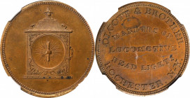 Merchant Tokens

New York--Rochester. Undated (1845-1855) Olcott & Brother. Miller-NY 1019B. Copper. Reeded Edge. MS-64 (NGC).

28 mm. Due to a nu...