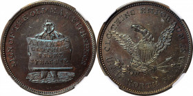 Merchant Tokens

New York--Syracuse. Undated (1850s) A.C. Yates. Miller-NY 1029. Copper. Plain Edge. MS-63 BN (NGC).

29 mm.

From the Robert Ad...