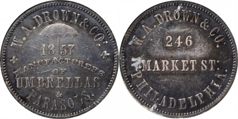 Merchant Tokens

Pennsylvania--Philadelphia. 1857 W.A. Drown & Co. Miller-Pa 1...