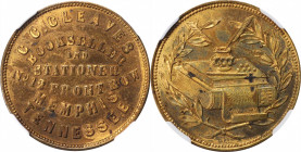 Merchant Tokens

Tennessee--Memphis. Undated (1852-1856) C.C. Cleves. Miller-Tenn 8A. Brass. Reeded Edge. MS-62 (NGC).

26 mm.

From the Robert ...