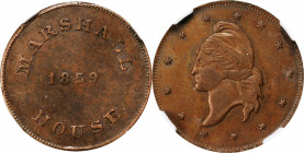 Merchant Tokens

Virginia--Alexandria. 1859 Marshall House. Miller-Va 103. Copper. Plain Edge. AU-58 BN (NGC).

19 mm.

From the Robert Adam Col...