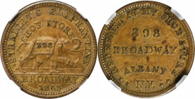 Civil War Store Cards

New York--Albany. 1863 Straight's Elephantine Shoe Store. Fuld-010F-1a. Rarity-2. Copper. Plain Edge. MS-63 (NGC).

19 mm....